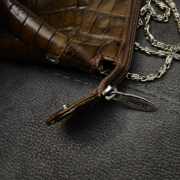 Valentina In Pell Italian Leather Zipper Purse Vintage Croc Style Look - Picture 12 of 16